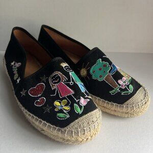 Lazio Rope Canvas Espadrilles with Embroidered Fruits Sundried Linen Sz 8